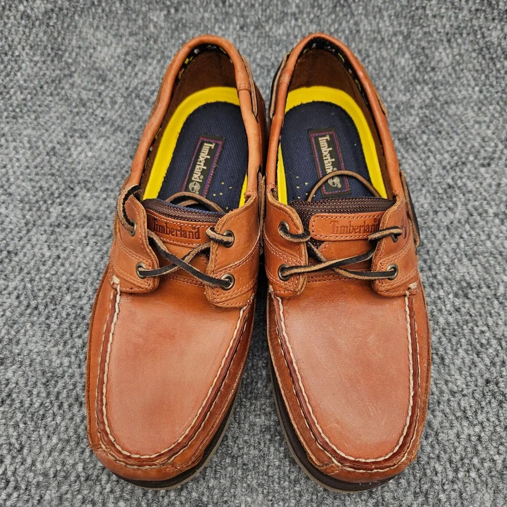 Timberland (Men's 10) Brown 2 Eye Boat Shoes Classic Leather Nautical Loafers